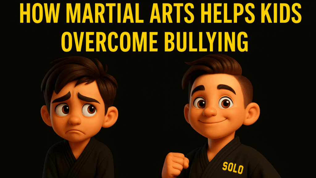 Nervous child transforms into confident martial arts student, SOLO Kids Academy bullying prevention